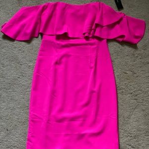 Lulu’s bright pink off the shoulder dress